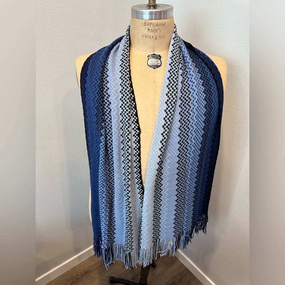 Missoni Orange Label Classic Blue Checkerboard Pattern Scarf Wool Blend One Size